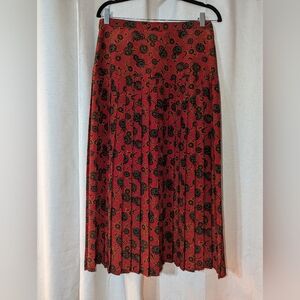 Pleated Vintage Drop Waist Patterned Midi Skirt